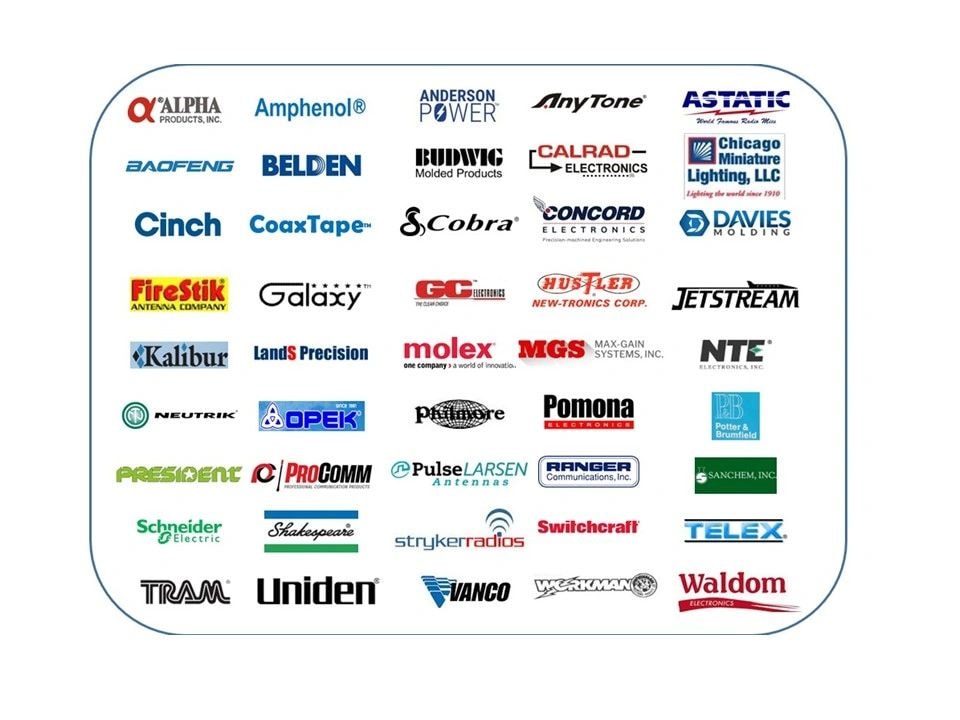 Brand logos including Amphenol, Belden, Cinch, Molex and many more electronics manufacturers